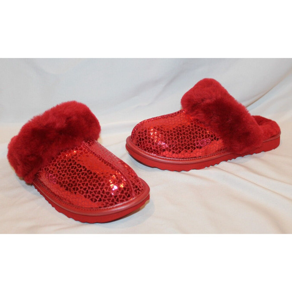 NIB UGG KIDS COZY II GEL HEARTS SLIPPERS RED YOUTH SIZE 5 6 FIT WOMEN 7 8 - Picture 5 of 7